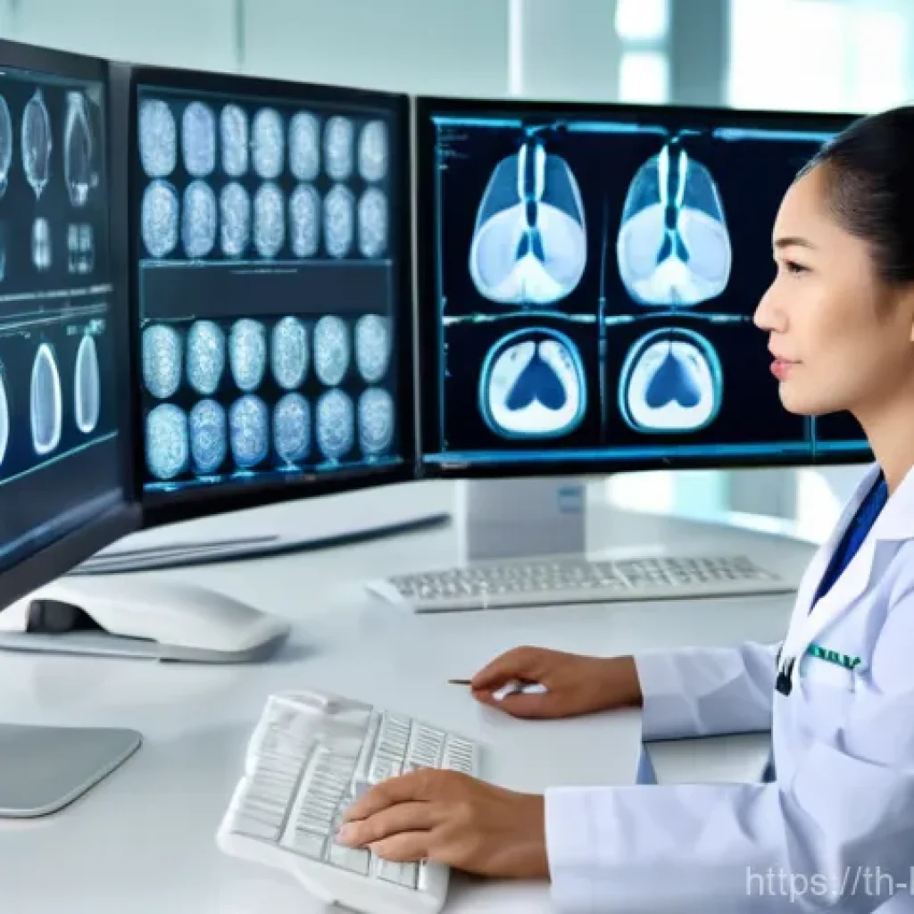 의료 영상 AI 분석의 실무 적용 사례 - AI-Powered Medical Imaging Analysis in a Modern Thai Hospital**
A highly detailed, realistic image c...