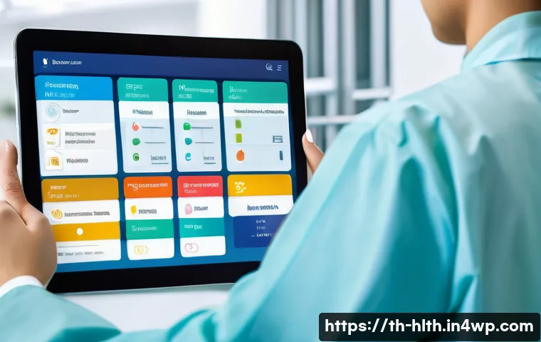 AI 의료 영상 분석의 사용자 경험 향상 - A clean and modern medical AI interface displayed on a sleek tablet held by a Thai doctor in a hospi...