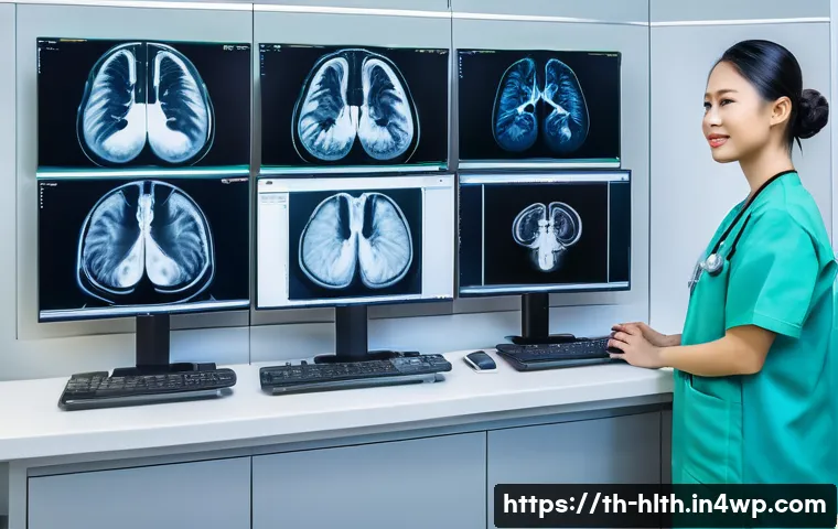 AI와 빅데이터의 결합이 의료 영상 분석에 미치는 영향 - A modern Thai hospital radiology room with advanced AI-assisted medical imaging technology; a divers...