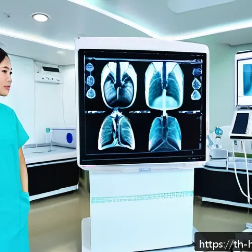 Home 31 AI 기반 의료 영상 분석 기술 소개 - A modern Thai hospital radiology room with advanced AI medical imaging systems displaying detailed c...