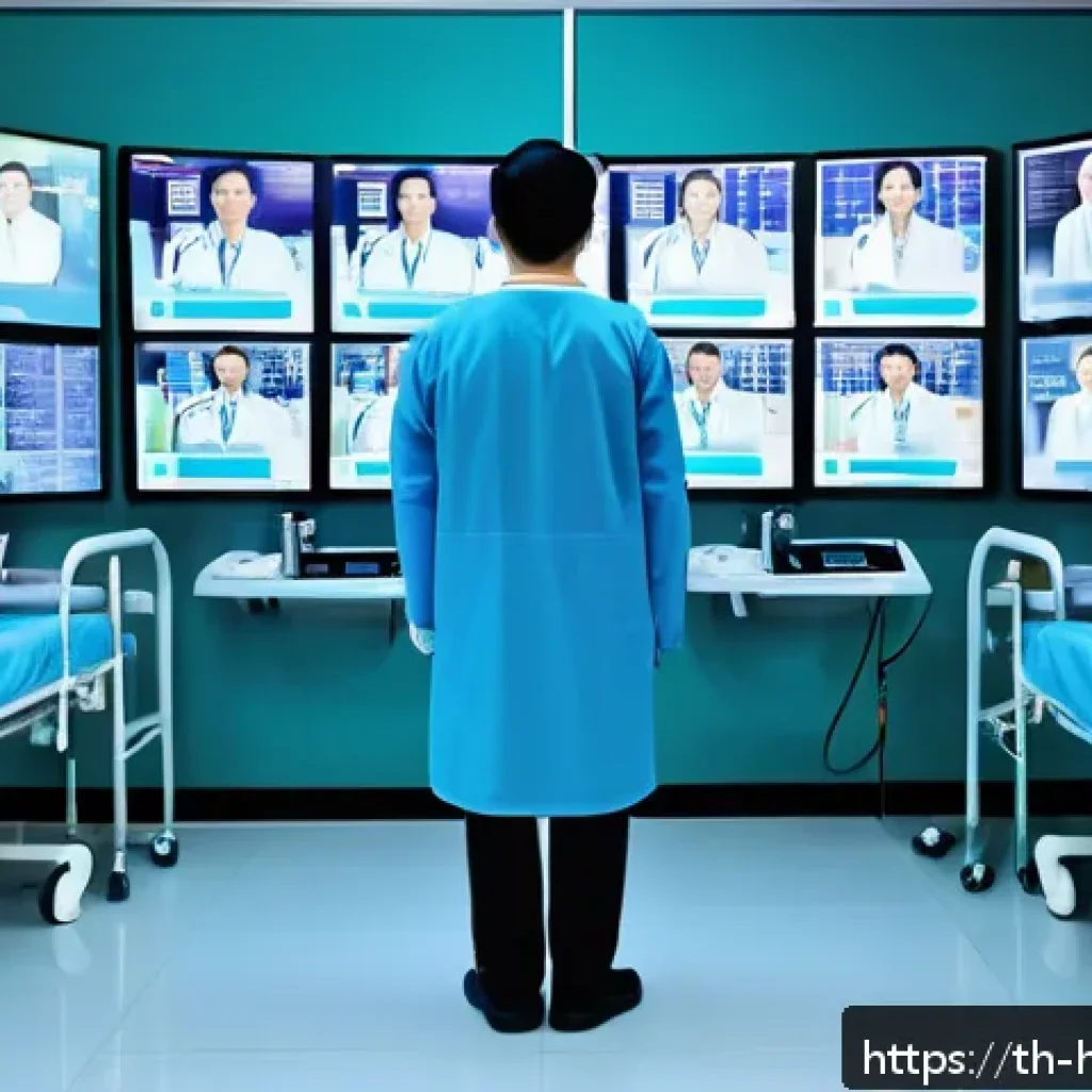 AI 영상 분석을 통한 조기 진단 - A modern Thai hospital room equipped with advanced AI video analysis technology, showing a healthcar...