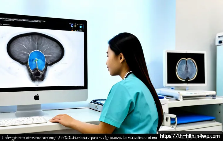 Home 17 의료 영상 AI 분석을 위한 실습 가이드 - Photorealistic Thai radiology trainee in a modern Bangkok hospital imaging lab, seated at a clean wo...