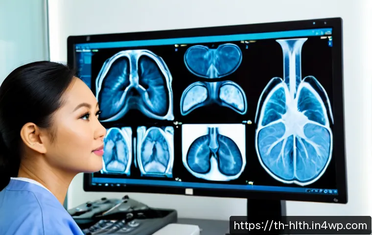 Home 17 AI와 의료 영상 분석의 통합 접근법 - Photorealistic Thai hospital radiology department, a Thai female radiologist and an AI engineer revi...